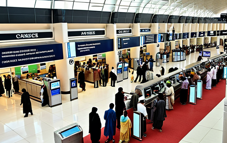 **A bustling, modern airport terminal in Pakistan.  Long lines of people are at check-in counters.  Focus on diverse Pakistani people in traditional and modern clothing, architectural details of the terminal reflecting local design, with a hint of Urdu signage.**